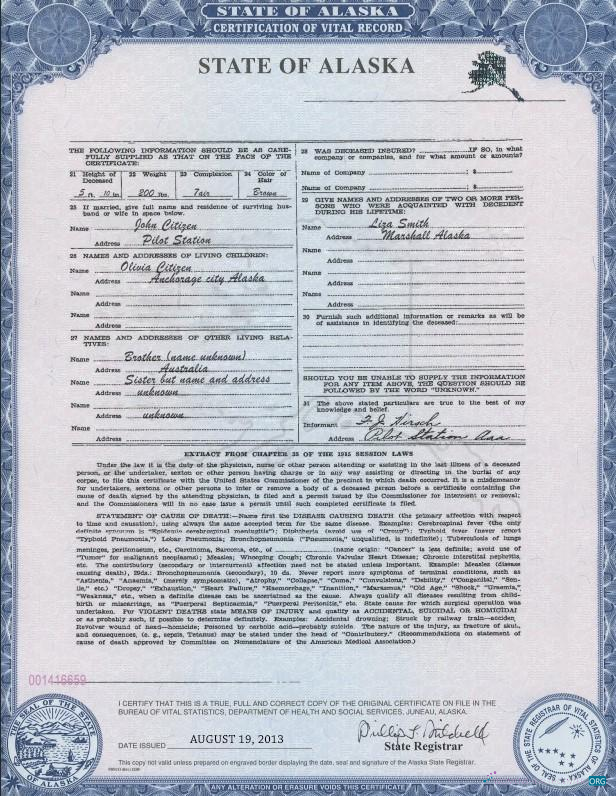 Download USA Alaska state birth certificate template in PSD format Photoshop template